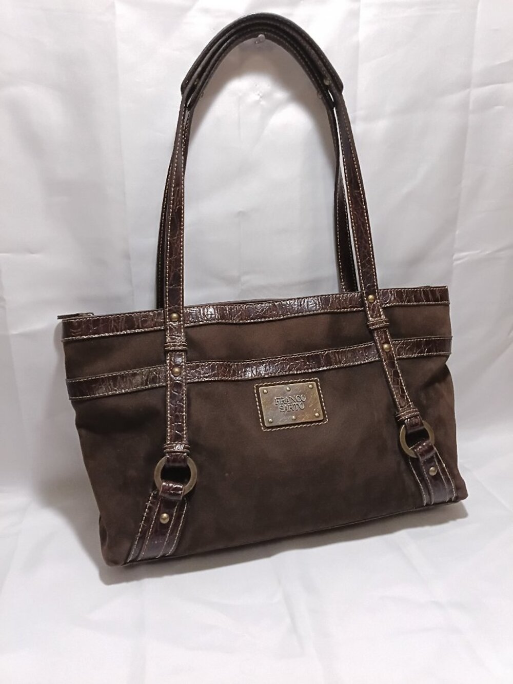Vintage Franco Sarto Mixed Media Croc-Embossed Suede Tote, Unique/Rare ✨Y2K✨
